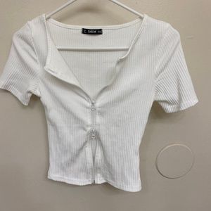 Shein zip up/ down white crop top size M